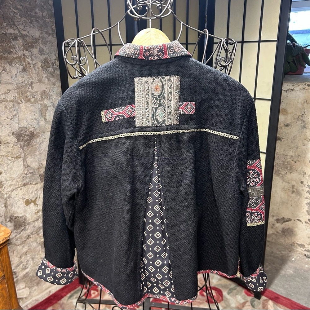 Flashback Cotton Patchwork Art Beaded Black Jacke… - image 5